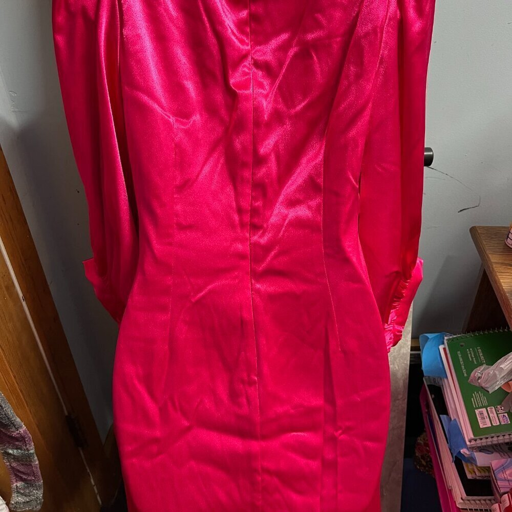 Donna Ricco Dress Pink Satin Long Sleeve Formal Dress Size 2 - Picture 5 of 11
